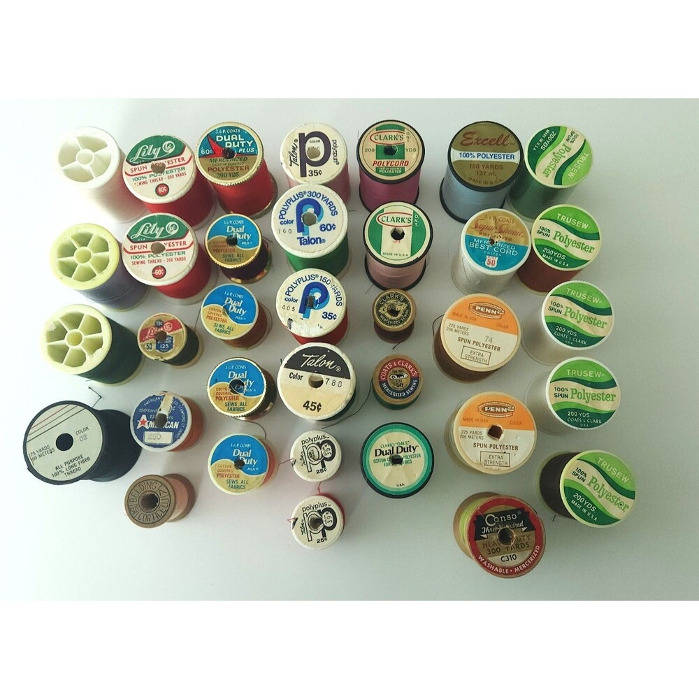 Vtg Sewing Thread Lot 36 Spools Mixed Brands Coats Clark Lily Talon